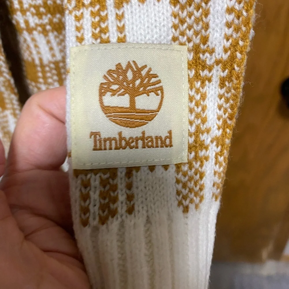 Timberland Tan Cream Plaid Knit Acrylic Scarf - New With Tags, Men's - 63”x9.5”